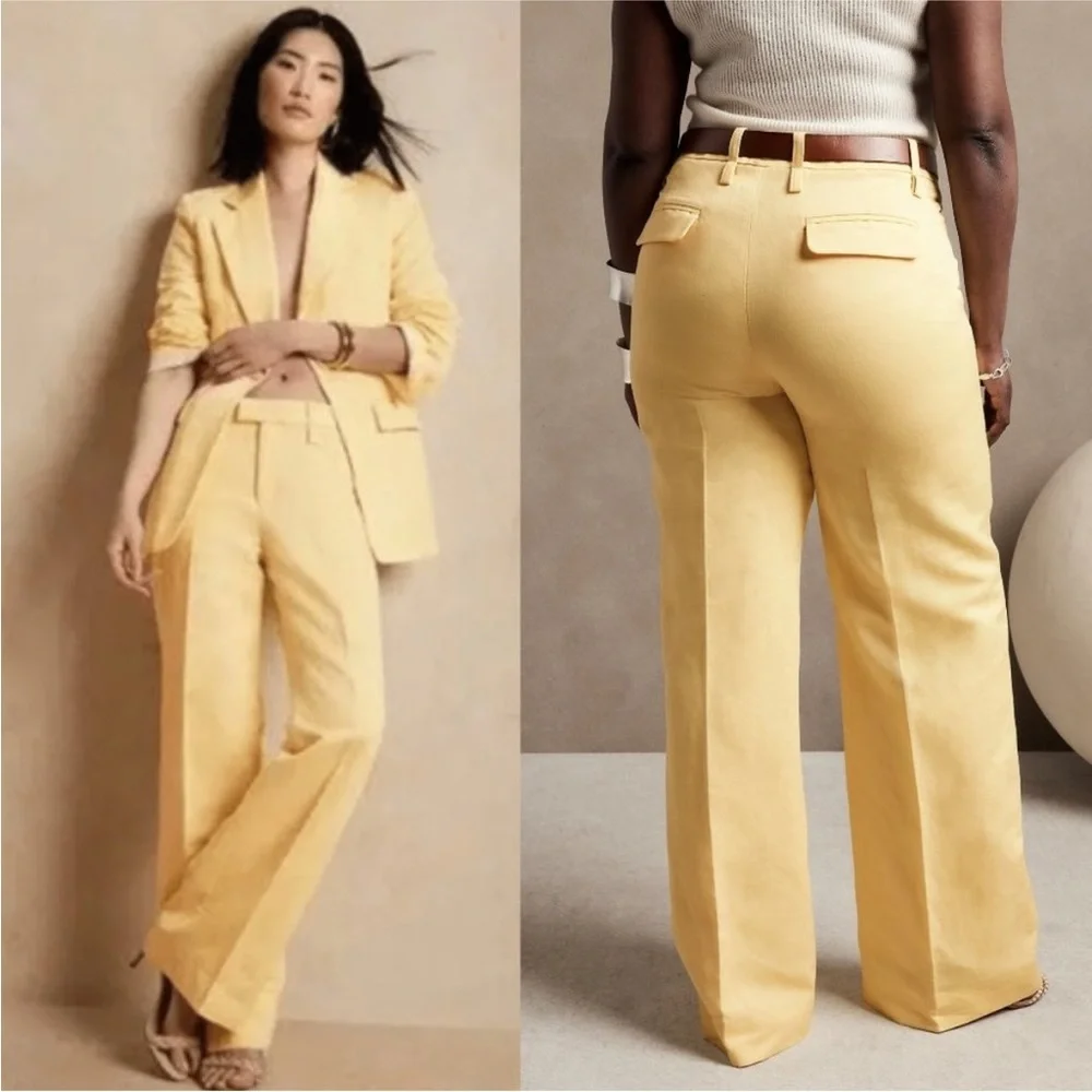 Banana Republic Islet High Rise Wide Leg Twill Trouser Pant Yellow 12S